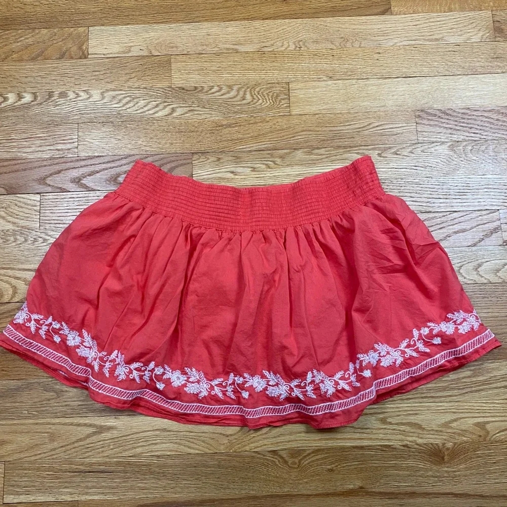 Aeropostale Embroidered Mini Skirt Womens XL Coral Pink Boho‎ Cottagecore Retro